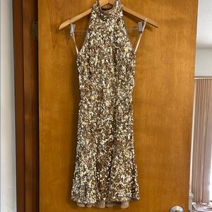 Sherri Hill Gold Sequin Halter Dress size 4